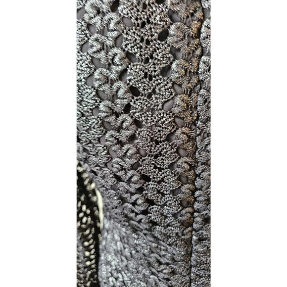 Vintage Anne Klein Metallic Lace Cocktail Mini Dress Women Size 4 Black Shimmery - Picture 3 of 8